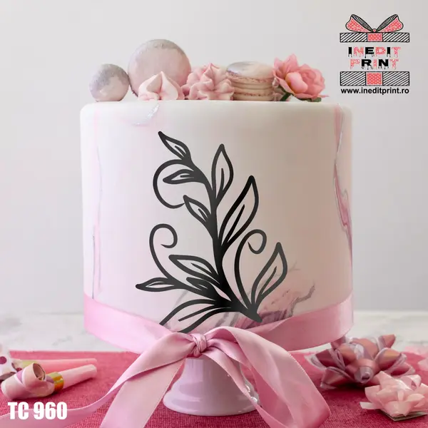 Topper Tort Oneline Frunze TC960 Oglindă roz, 10x15cm