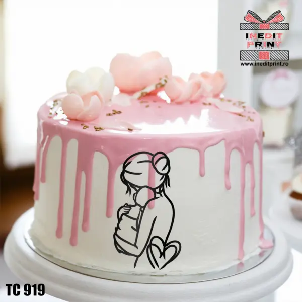 Topper Tort Oneline Mama TC919 Oglindă aurie, 15x8cm