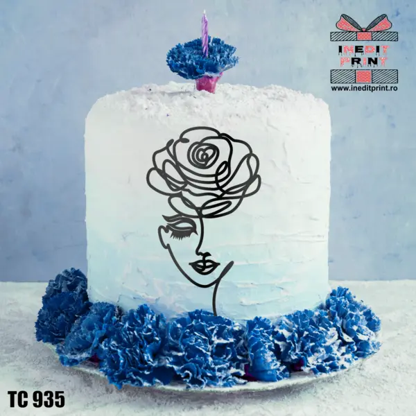 Topper Tort Oneline Trandafir TC935 Oglindă argintie, 9x15 cm