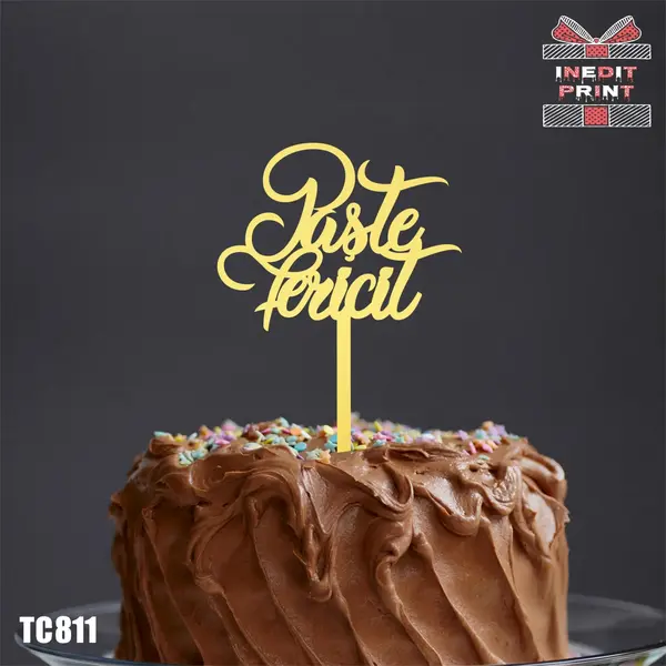 Topper Tort Paste fericit TC811 Lemn natur, 16x16cm