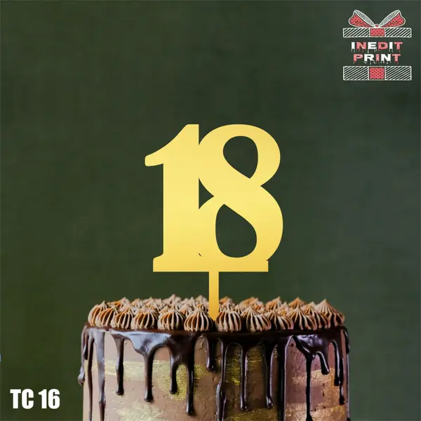 Topper Tort Personalizat 18 TC16 Lemn natur, 10x10cm