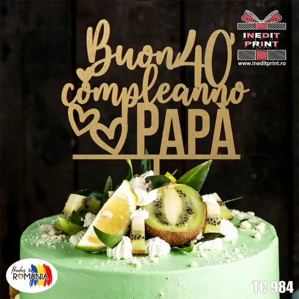 Topper Tort Personalizat Buon compleanno TC984 Lemn natur, 20x20cm