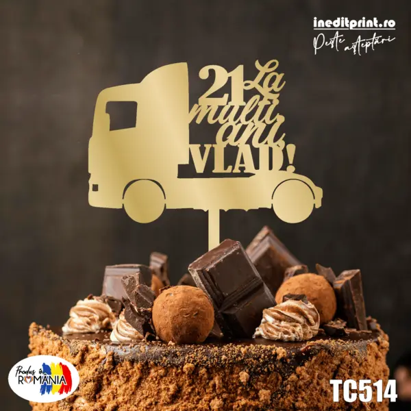 Topper Tort Personalizat Camion TC514 Lemn natur, 20x20