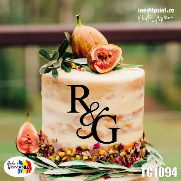 Topper Tort Personalizat cu Initiale TC1094 Lemn natur, 10cm