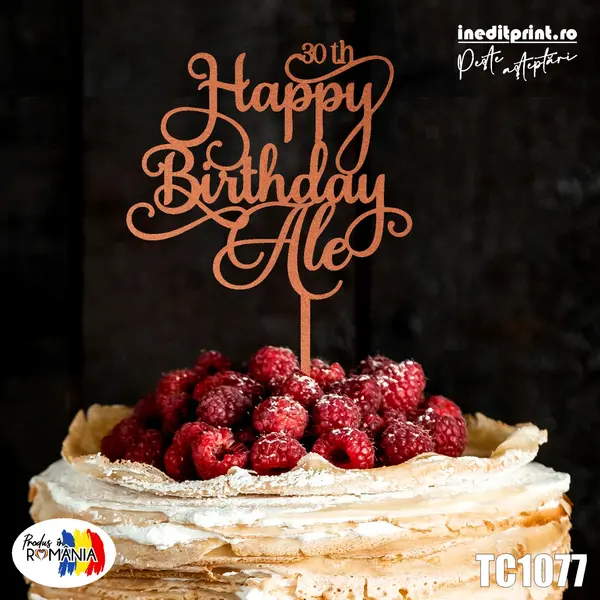 Topper tort personalizat Happy Birthday TC1077 Lemn natur, 10x10cm