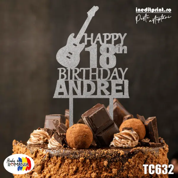 Topper tort personalizat Happy Birthday TC632 Lemn natur, 20x20cm