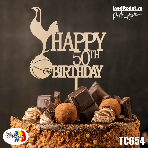 Topper Tort Personalizat Happy Birthday TC654 Lemn natur, 13x13cm