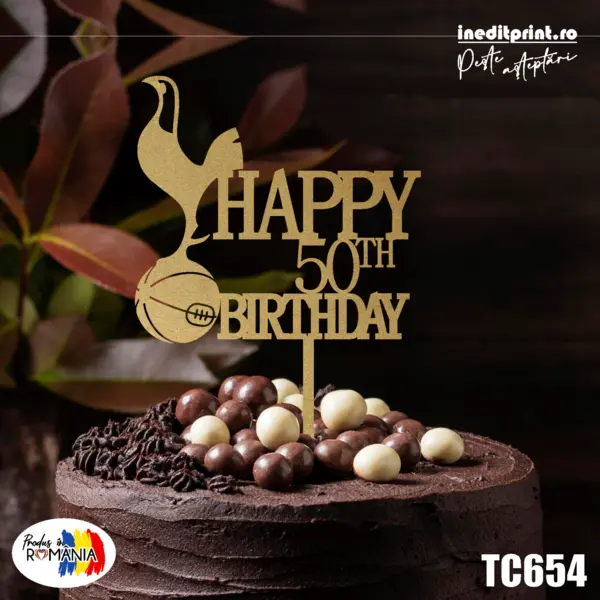 Topper Tort Personalizat Happy Birthday TC654 Lemn natur, 16x16cm