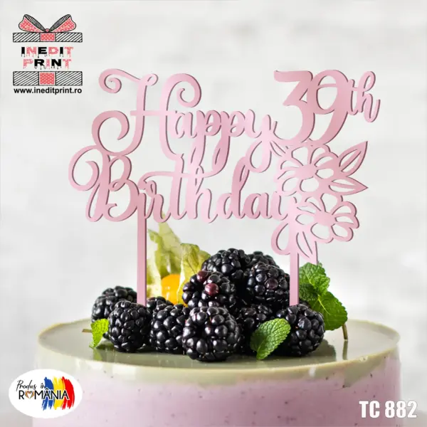 Topper Tort Personalizat Happy Birthday TC882 Lemn natur, 13x10cm