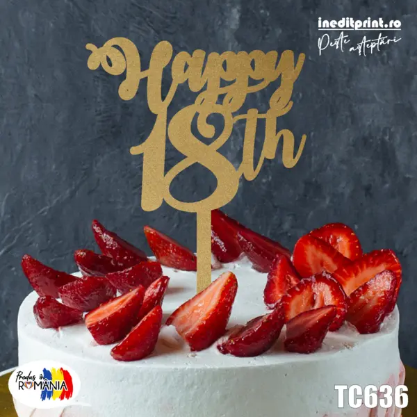 Topper Tort Personalizat Happy TC636 Lemn natur, 8x8cm