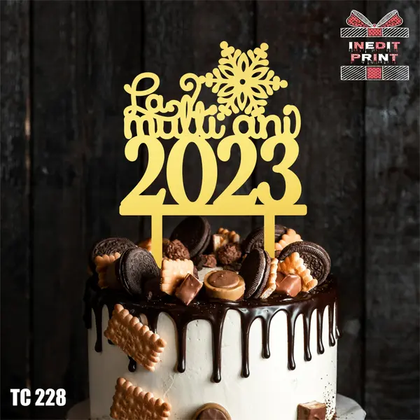 Topper tort Personalizat La multi ani TC228 Lemn natur, 13x13cm