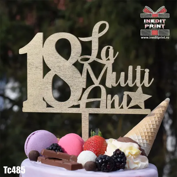 Topper tort Personalizat - La multi ani! TC485 Lemn natur, 20x23cm