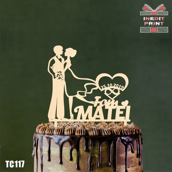 Topper Tort Personalizat Miri TC117 Lemn natur, 13x13cm