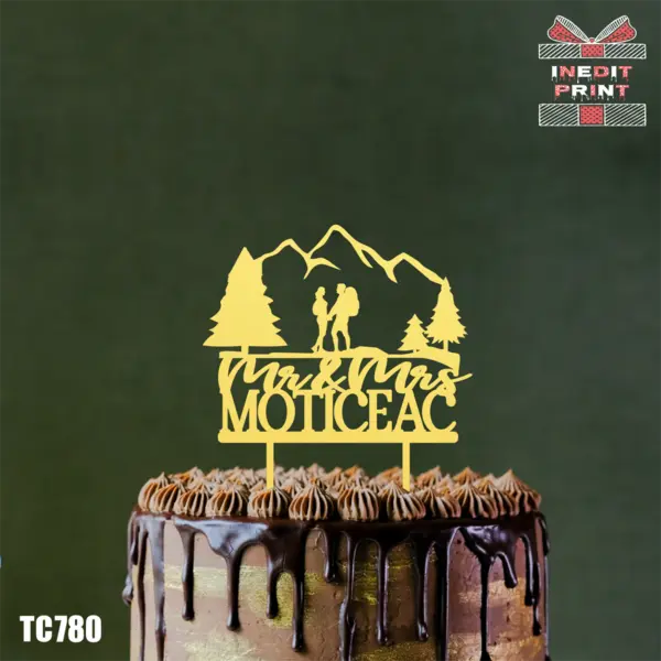 Topper Tort Personalizat Mountain TC780 Lemn natur, 16x16cm