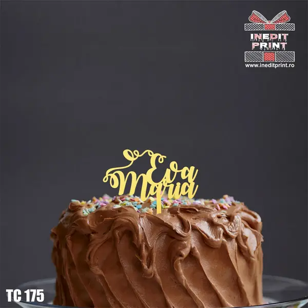 Topper Tort Personalizat Nume TC174 Lemn natur, 15x15cm
