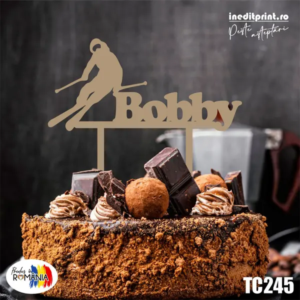 Topper Tort Personalizat Nume TC245 Lemn natur, 20x20cm