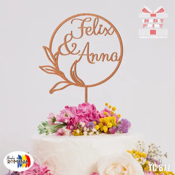 Topper Tort Personalizat Nume TC877 Lemn natur, 20x20cm