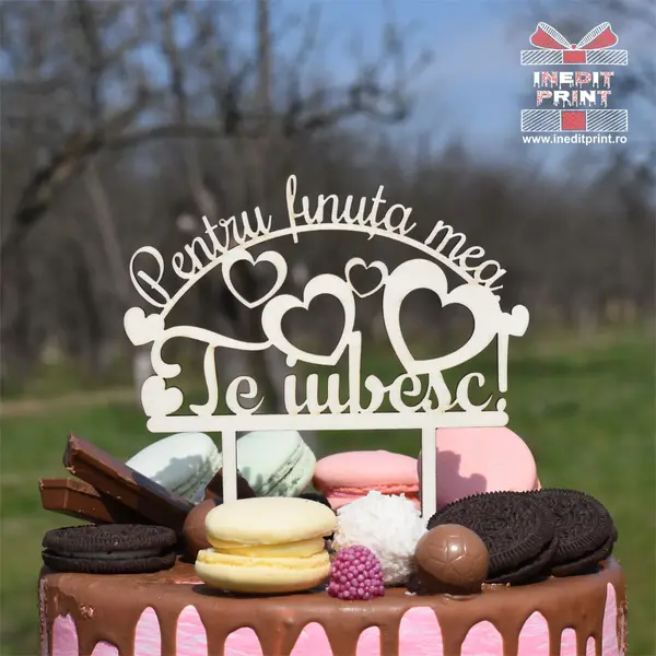 Topper tort Personalizat Pentru finuta mea TC226 Lemn natur, 10x10cm