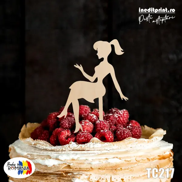 Topper Tort Personalizat Silueta TC217 Lemn natur, 15x15cm