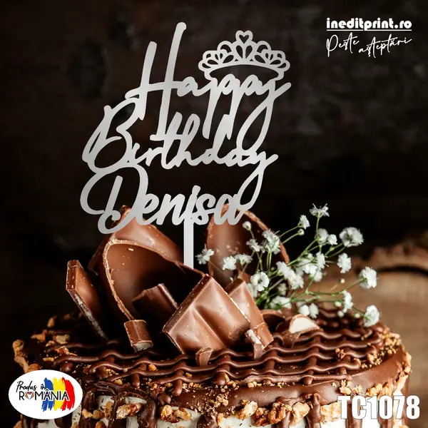 Topper tort Personalizat TC1078 Lemn natur, 16x16cm