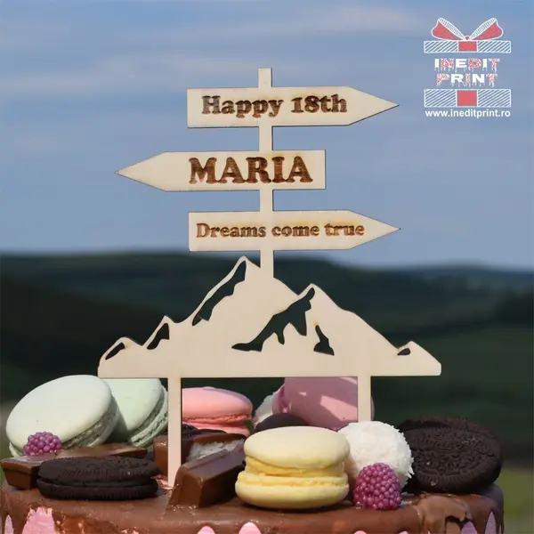 Topper Tort Personalizat TC254 Lemn natur, 13x13cm