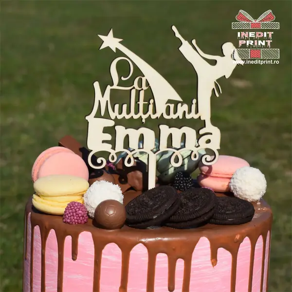 Topper tort personalizat TC290 Lemn natur, 16x16cm