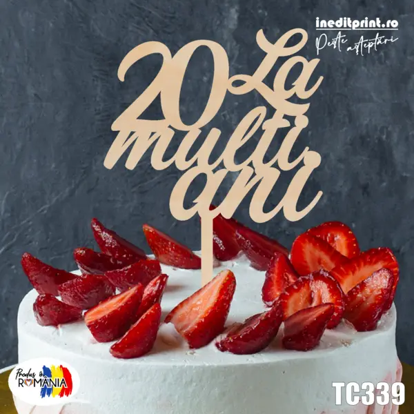 Topper Tort Personalizat TC339 Lemn natur, 20x20cm