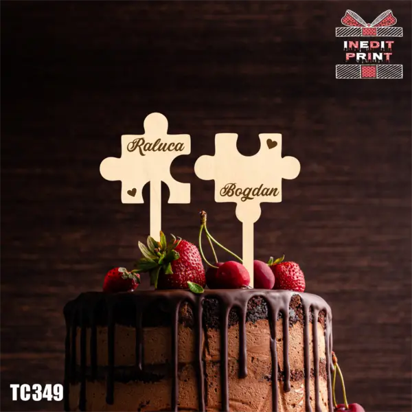Topper Tort Personalizat TC349 Lemn natur, 20x11