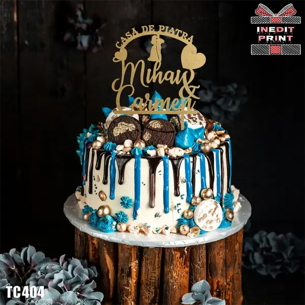 Topper Tort Personalizat TC404 Lemn natur, 16x16cm