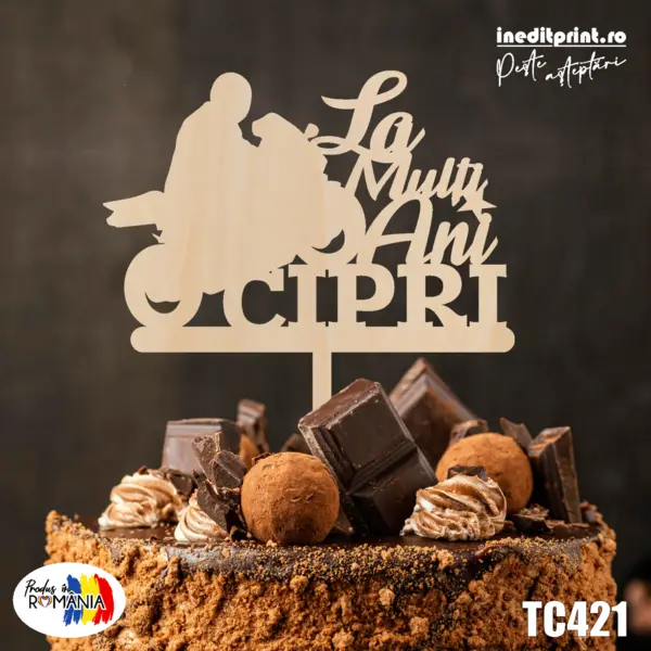 Topper tort Personalizat TC421 Lemn natur, 10x10cm