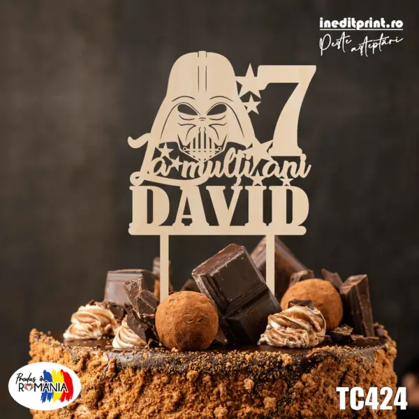 Topper Tort Personalizat TC424 Lemn natur, 16x16cm