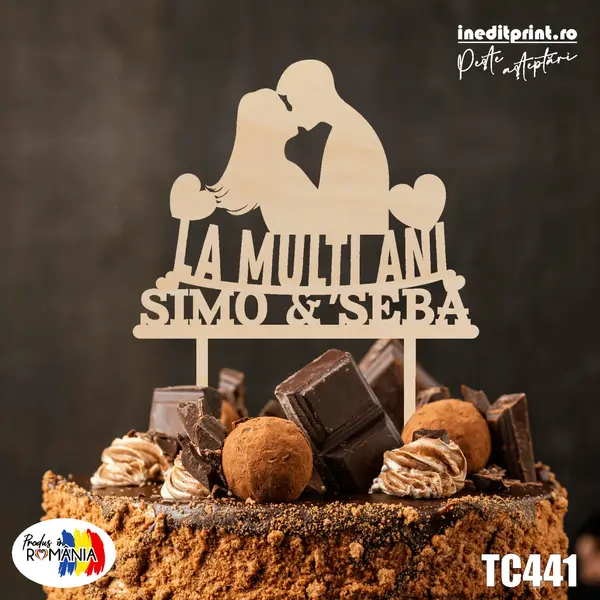 Topper Tort Personalizat TC441 Lemn natur, 16x16cm