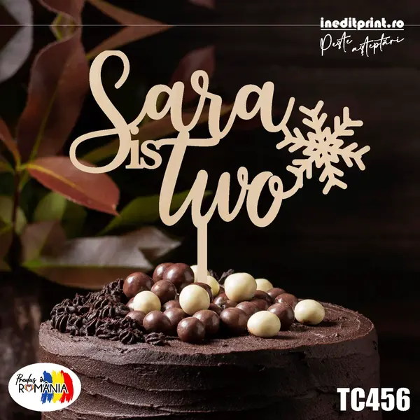 Topper tort Personalizat TC456 Lemn natur, 16x13cm