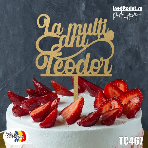 Topper tort Personalizat TC467 Lemn natur, 13x13cm