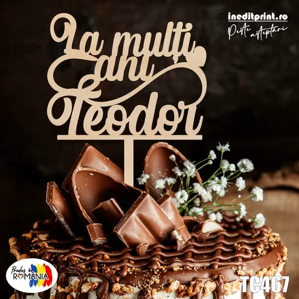 Topper tort Personalizat TC467 Lemn natur, 20x20cm