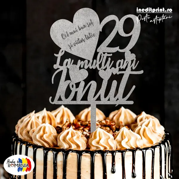 Topper Tort Personalizat TC508 Lemn natur, 20x20