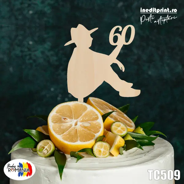 Topper tort Personalizat TC509 Lemn natur, 13x13cm