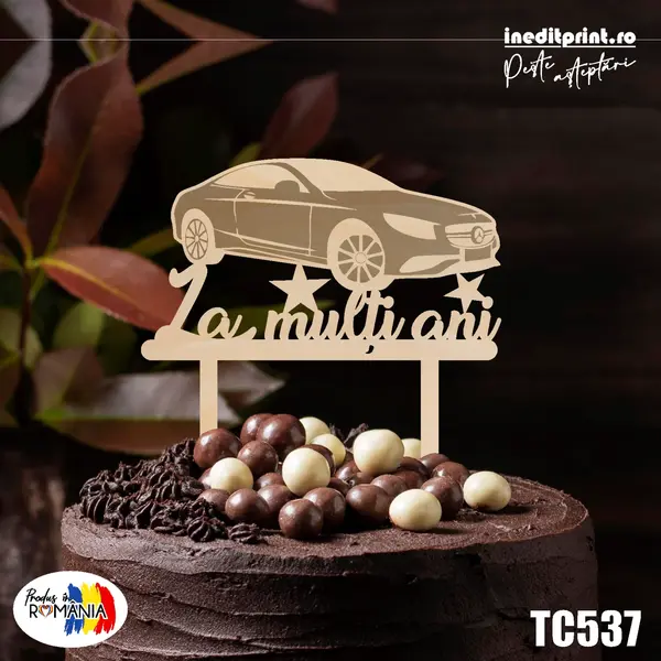 Topper tort Personalizat TC537 Lemn natur, 13x13cm