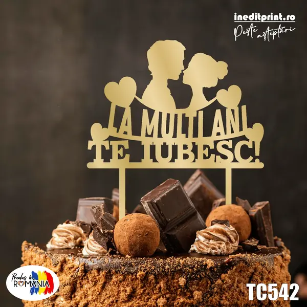 Topper tort Personalizat TC542 Lemn natur, 16x16cm
