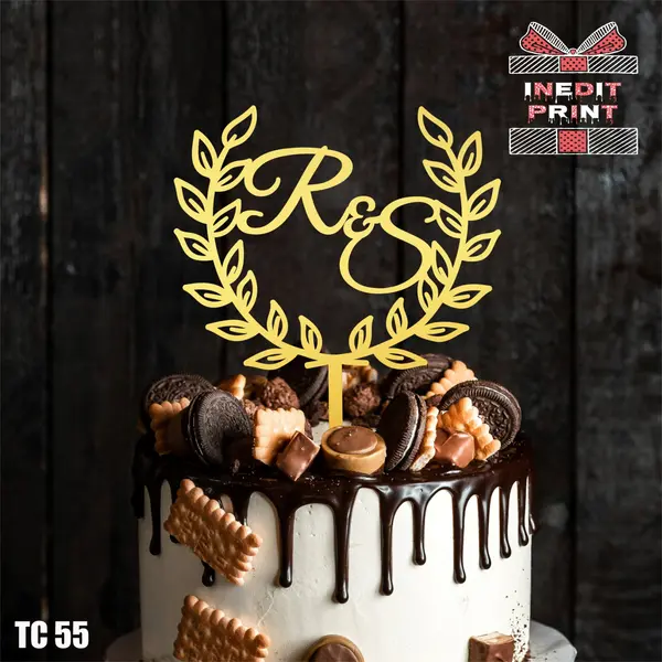 Topper Tort Personalizat TC55 Lemn natur, 16x16cm