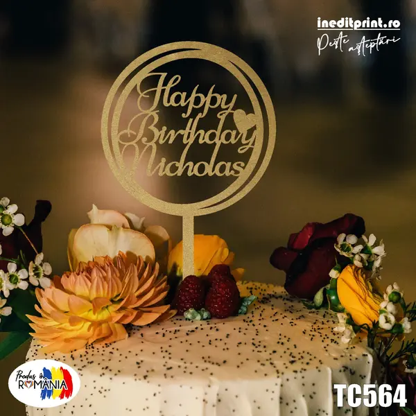 Topper tort Personalizat TC564 Lemn natur, 10x10cm
