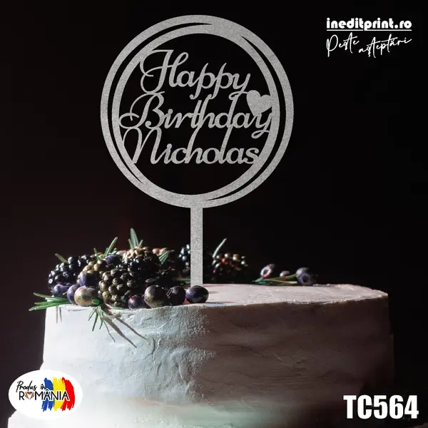 Topper tort Personalizat TC564 Lemn natur, 16x16cm