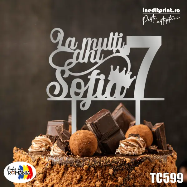 Topper tort Personalizat TC599 Lemn natur, 16x16cm