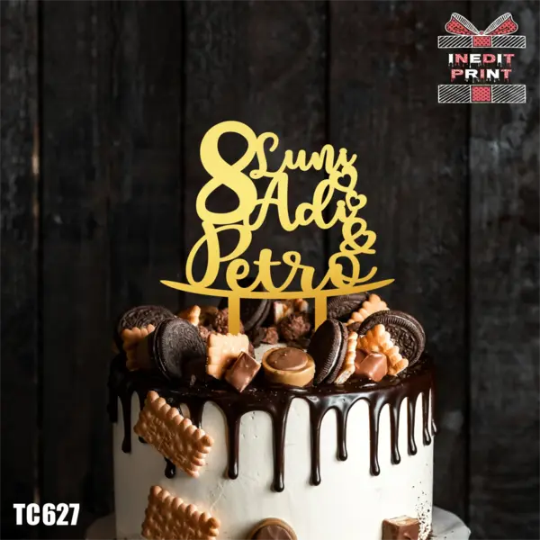 Topper Tort Personalizat TC627 Lemn natur, 20x20cm