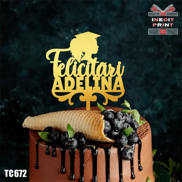 Topper Tort Personalizat TC672 Lemn natur, 16x16cm