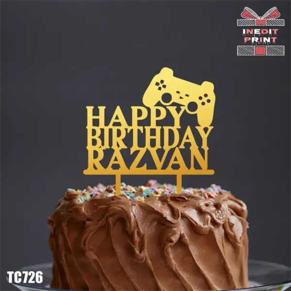 Topper Tort Personalizat TC726 Lemn natur, 13x13cm