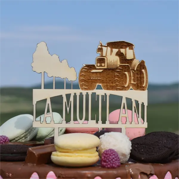 Topper Tort Personalizat Tractor TC188 Lemn natur, 20x20cm