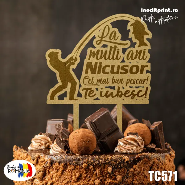 Topper tort Pescar TC571 Lemn natur, 20x20cm