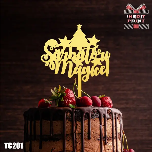 Topper tort Sarbatori Magice TC201 Lemn natur, 20x20cm
