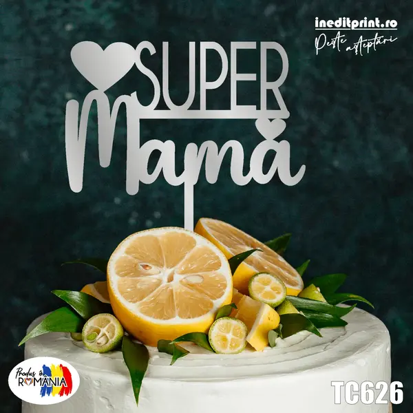 Topper tort Super mama TC626 Lemn natur, 16x16cm